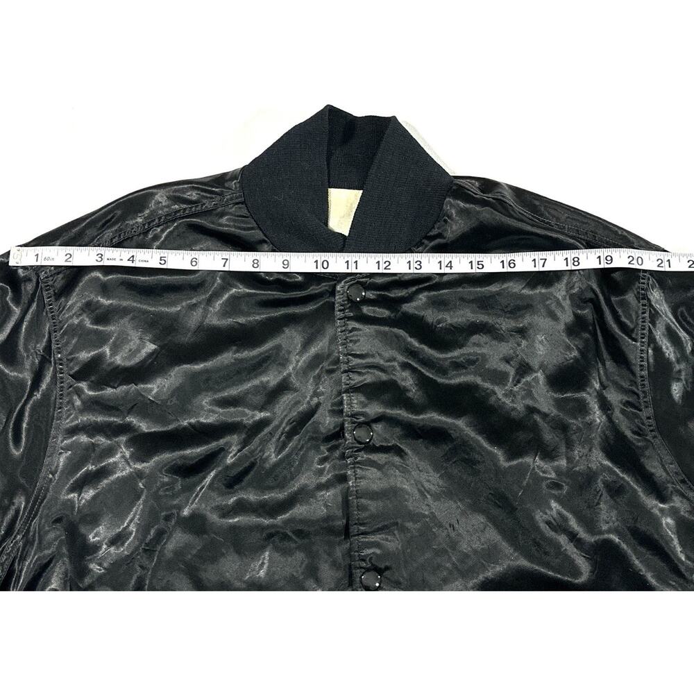 Vintage CBS Satin Bomber Jacket Black Snap Front Crew Style 80s–90s TV Network - Picture 7 of 11
